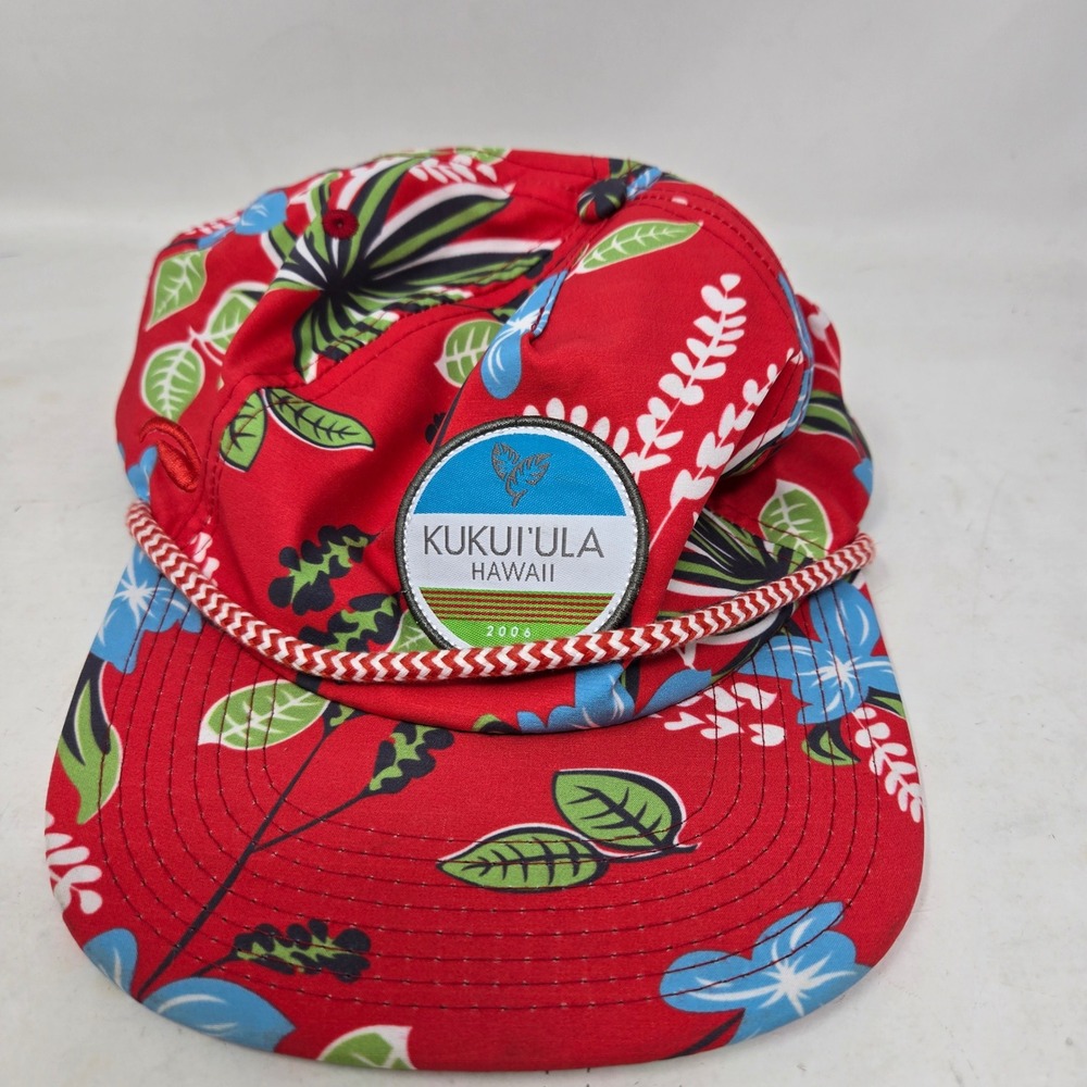 Pukka Kukui'ula Hawaii 2006 Floral Snapback Hat Red Tropical Rope Trucker Cap